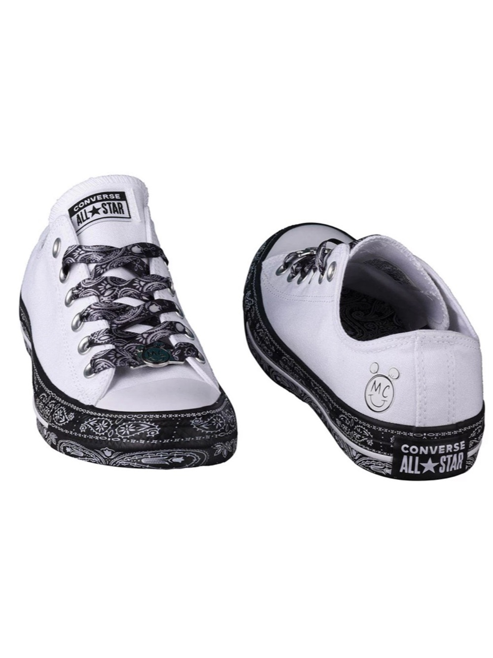 Converse x Miley Cyrus White Low Top Sneakers with Black Bandana Trim